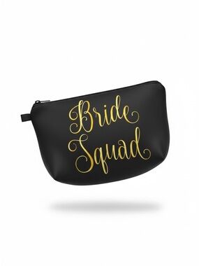Black 'Bride Squad' Cosmetic Bag with Gold Script